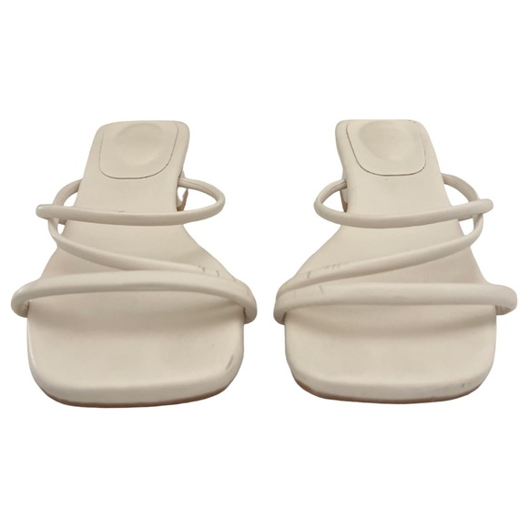 Leather Off-White Ivory Strappy Block Heel Square Toe Sandals Shoes - Picture 5 of 12